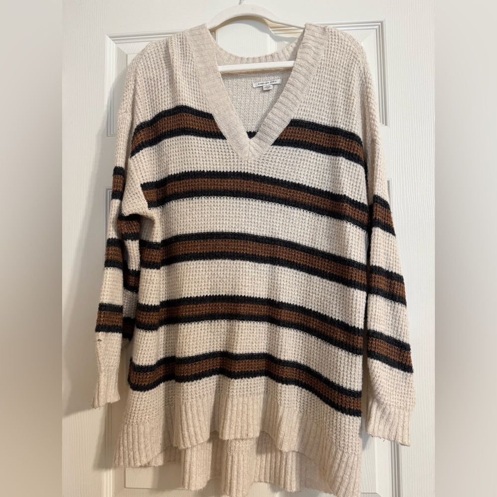 American Eagle Outfitters V-Neck Sweater - Cream, Black, Brown